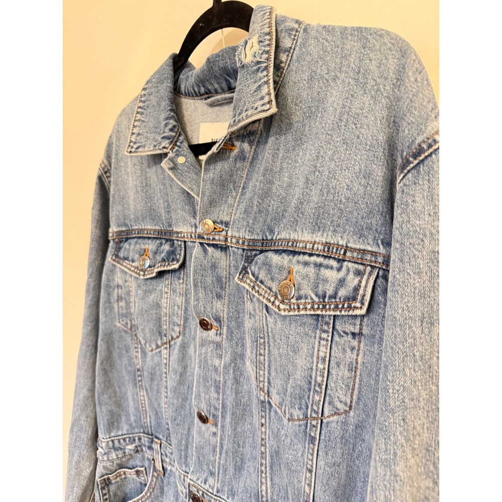 Pistola Denim Romper Medium Wash Blue Long Sleeve Distressed Utility Large - Picture 4 of 7